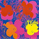 Andy Warhol Flowers, 1970 (Red, Yellow, Orange on Blue painting